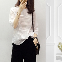 Shirt woman Summer 2022 new Korean version Slim Loose Round Collar 50% Sleeves Slim accordion Cotton Numb Hooded Jersey Woman