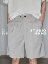 (NANS) zero dyeing textile environmental protection fabric long waist head asymmetrical buckle double pleated base suit pants