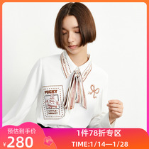 LILY new womens small retro floating collar chiffon printed shirt