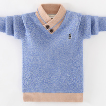 Boy sweater jacket head autumn and winter style with velvet thickened CUHK child-knitted sweatshirt boy foreign air pure cotton linen clothes