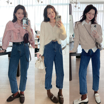 TMH STUDIO Straight cylinder Jeans Woman 2022 Summer retro blue small taller waist display slim trousers
