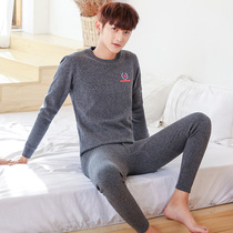 Young men's thermal underwear winter new double padded plus velvet student round neck bottoming shirt autumn pants set