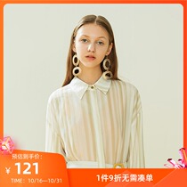Lily summer new design sense a variety of wearing stripes slim long shirt female 119230C4158