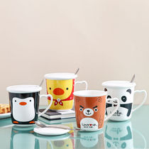 Creative ceramic cup with lid spoon home large capacity mug cute Korean couple Cup set trend water Cup Female