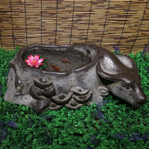 Stone carving fish tank Flower pot Old stone Old stone trough Old stone tank Old bluestone indoor club fish farming antique ornaments