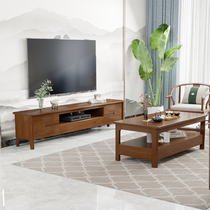 Economical type solid wood tea table Nordic rubber wood table modern minimalist small family type log living room Four drawers storage