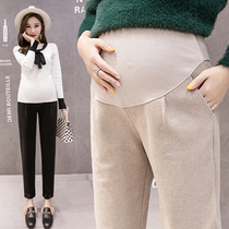 Maternity pants Autumn and winter wear fashion casual wool wide leg pants Velvet thickened autumn and winter leggings trousers