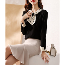 Spring New Fashion Korean Style Elegant Polka Dot Bow Flower Tie Loose Slim Outerwear Pullover Bottoming Sweater