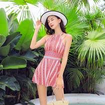  COPOZZ swimsuit female one-piece skirt fairy fan cover belly thin conservative plus size sexy small chest HOT spring INS