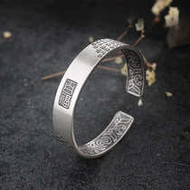 S999 Football Silver Auspicious Baifu Bracelet Wide Edition Open Retro Tai Surface Simple Wenchuang Gift Female Bracelet Transfer