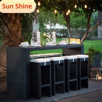 Outdoor courtyard balcony high table and chair combination bar rattan chair bar counter bar chair leisure cafe rattan table chair