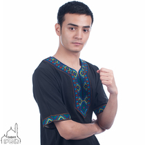 Xinjiang ethnic costumes embroidered shirts Uighur Xinjiang hotel waiters work clothing short sleeve New