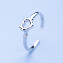 S925 sterling silver plain silver hollow heart-shaped open ring fashion versatile silver ring ring ring