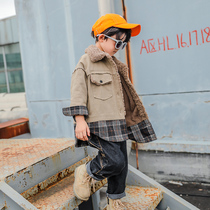 Boy plus velvet jacket autumn and winter 2020 Winter new medium and large childrens clothing foreign style Korean childrens winter clothing tide tide