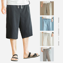 Large size mens thin linen shorts mens loose enlarged cotton linen pants five-point pants Chinese style beach pants men