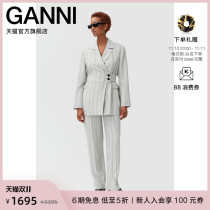 Ganni Womens 2022 New Grey Striped Lapel Detachable Belt Blazer F7180378