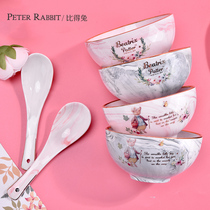 British Pidt rabbit marble pattern household ceramic bowl ink painting gold gift four bowl four bowl four spoon set