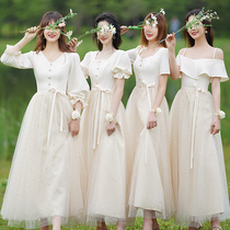 Bridesmaid dress winter champagne color 2022 new simple atmosphere wedding high-end sister group dress skirt long female