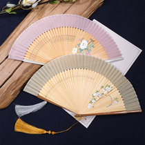 Peony cherry blossoms 7-inch summer folding fan womens ancient fan Hanfu folding fan with ancient style female folding fan