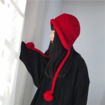 Wool ball knitted hat women's autumn and winter day Korean cute pullover warm ear protection hat Joker student windproof wool hat