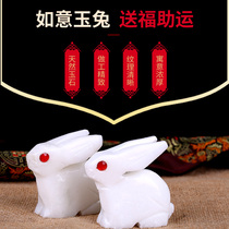 Zen pavilion rabbit ornaments White jade jade jade Rabbit home creative large ornaments