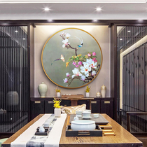 Hand-painted oil painting porch painting round mural Chinese style new Chinese corridor hanging painting living room dining room decoration painting flowers and birds