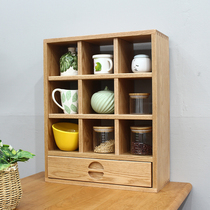Solid wood storage grid simple Nordic Cup display grid tea set seasoning mini storage rack Japanese-style multi-treasure