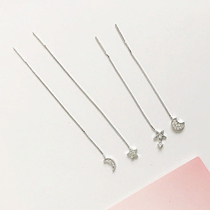 Simple five-pointed star short ear wire through body 925 sterling silver platinum plated small earrings cute asymmetric earrings female