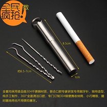 Full set of portable 304 stainless steel toothpicks portable storage tube set toothbrush dental floss stick oral cleaning tools