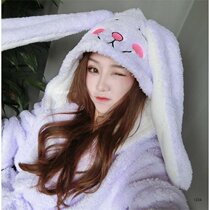 Autumn Winter Thickened Coral Flannel Girl Sleepwear and hat tie Waist Cute Cartoon Sleeping Robe for Conjoined Bathrobe Han
