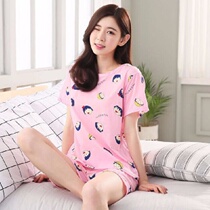 Summer pajamas women's two-piece suit cute cartoon Korean version of loose size short sleeve shorts can wear home clothes
