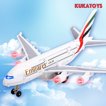 New large open door alloy simulation sound and light return A380 airliner aircraft model childrens toy color