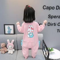 Girls one-piece pajamas spring and autumn pure cotton cartoon childrens one-piece baby girl baby autumn cute home clothes