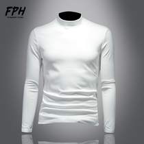 Europe Station Semi-High Collar Pure Color Double-sided Suede Spring Autumn Season Long Sleeve T-Shirt Man Hitchhiking Slim Fit Casual Undershirt