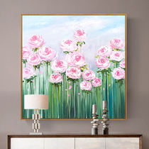 Hand-painted Oil Painting Rose Floral Closed Aisle Decoration Painting Modern Minimalist Light Lavish Dining Room Background Wall Hanging Painting