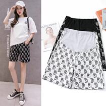 Pregnant womens ice silk threaded shorts womens summer outerwear thin loose five-point belly support leggings western style wide-leg mid-pants