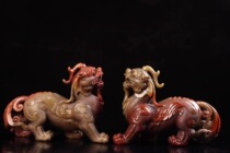 Shoushan Stone Ancient Beast Lucky Pixiu pair of seals North Tian Huang Frozen Shoushan Tian Huang gold Stone seal engraving