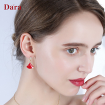 Della 925 silver needle temperament Fan Fan fan earrings female 2021 New Tide red atmospheric temperament decorative earrings