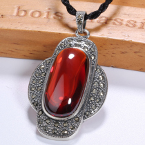 Jiashun Ruyi peace retro Thai silver National style red pomegranate yellow chalcedony exaggerated big pendant autumn and winter sweater chain