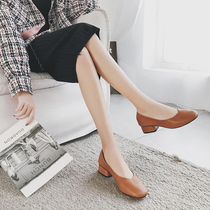 Tide brand 2021 New coarse with milk shoes womens single shoes Joker high heels Bean shoes Net red gentle fairy shoes