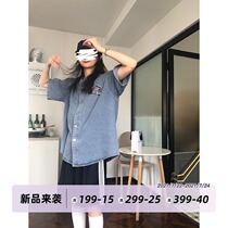 Dongri is a curly ancient baseball denim shirt female design niche 2021 new spring short-sleeved shirt