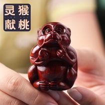 Fu Yunchang India small leafy purple sandalwood Artisanal Wood Carving Zodiac Monkey with Peach Handlebar Phase Monkey to Play Pieces