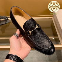 Bean-Bean Shoes New Trends Soft Leather One Foot foot Lazy Shoes Men 100 hitch high-end luxury Korean version Mens casual shoes