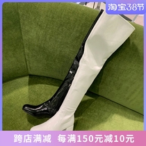 22 new Liu Wen Yang Power Tongtong Knee Length Boots Woman Super Long Lacquered Leather Thigh Boots Slim Leg Elastic Slim Boots Long cylinder