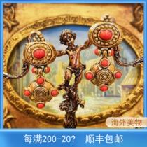 Lombardy vintage French 80s Maya romantic feelings red gold glass grain gold craft sweep shoulder ear clip