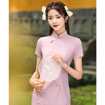 Pink cheongsam 2021 New Girl young sweet retro modified dress small man summer short