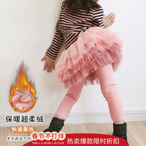 Girls fake two skirts in winter dress little girl with velvet and thick pants wearing children underpants