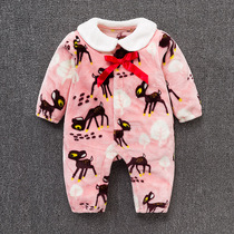 Baby winter clothes female baby flannel jumpsuit coral fleece newborn ha clothes wear warm and thick autumn and winter