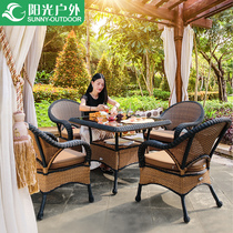 Sunshine outdoor European rattan chair three-five piece set courtyard garden terrace rattan leisure table and chair American balcony combination