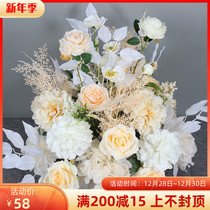 Wedding big ball chrysanthemum potted flower art Wedding Hall finished flower background KT plate Flower point Roman column flower Rose